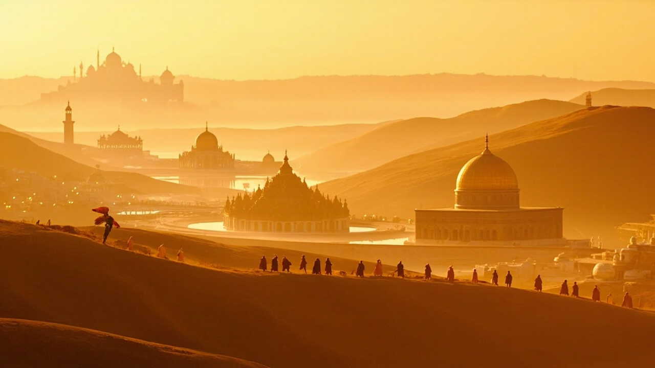 Sacred pilgrimage sites across traditions  -  Jerusalem, Varanasi, Bodh Gaya