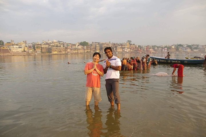 Evening at Dashashwamedh Ghat on the Ganges in Varanasi, where Ganga Aarti is held