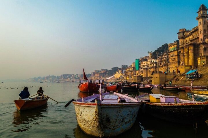Ghats of Varanasi along the Ganges in early morning light