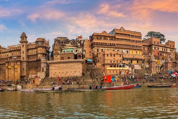 Early morning light over the ghats and river steps of Varanasi