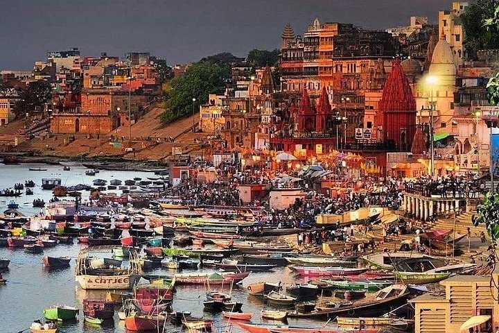 Varanasi ghats and boats along the Ganges